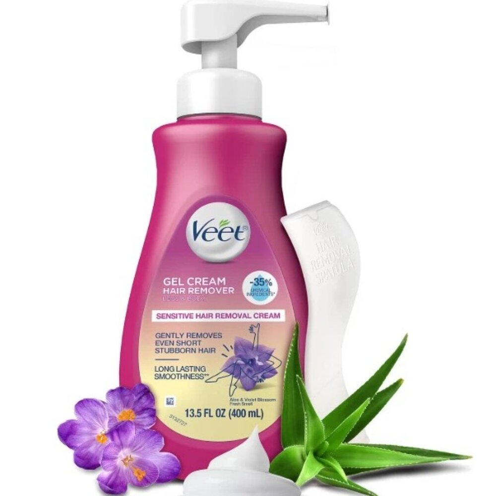 VEET Hair Removal Cream – Sensitive Skin, Painless, 13.5oz Pump with Tool 2 pk